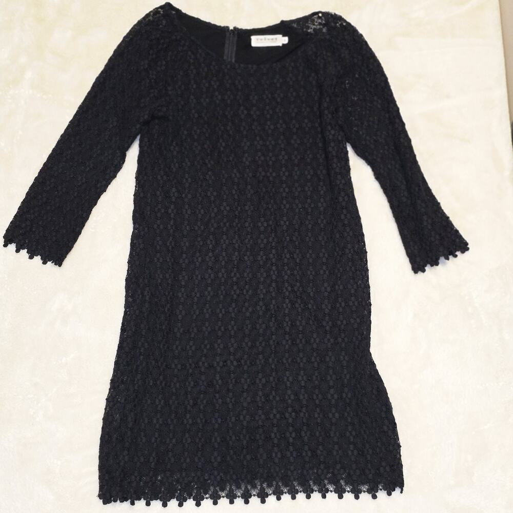 Velvet by Graham & Spencer Black Lace Sheath Dress Womenโs Size S 3/4 Sleeve